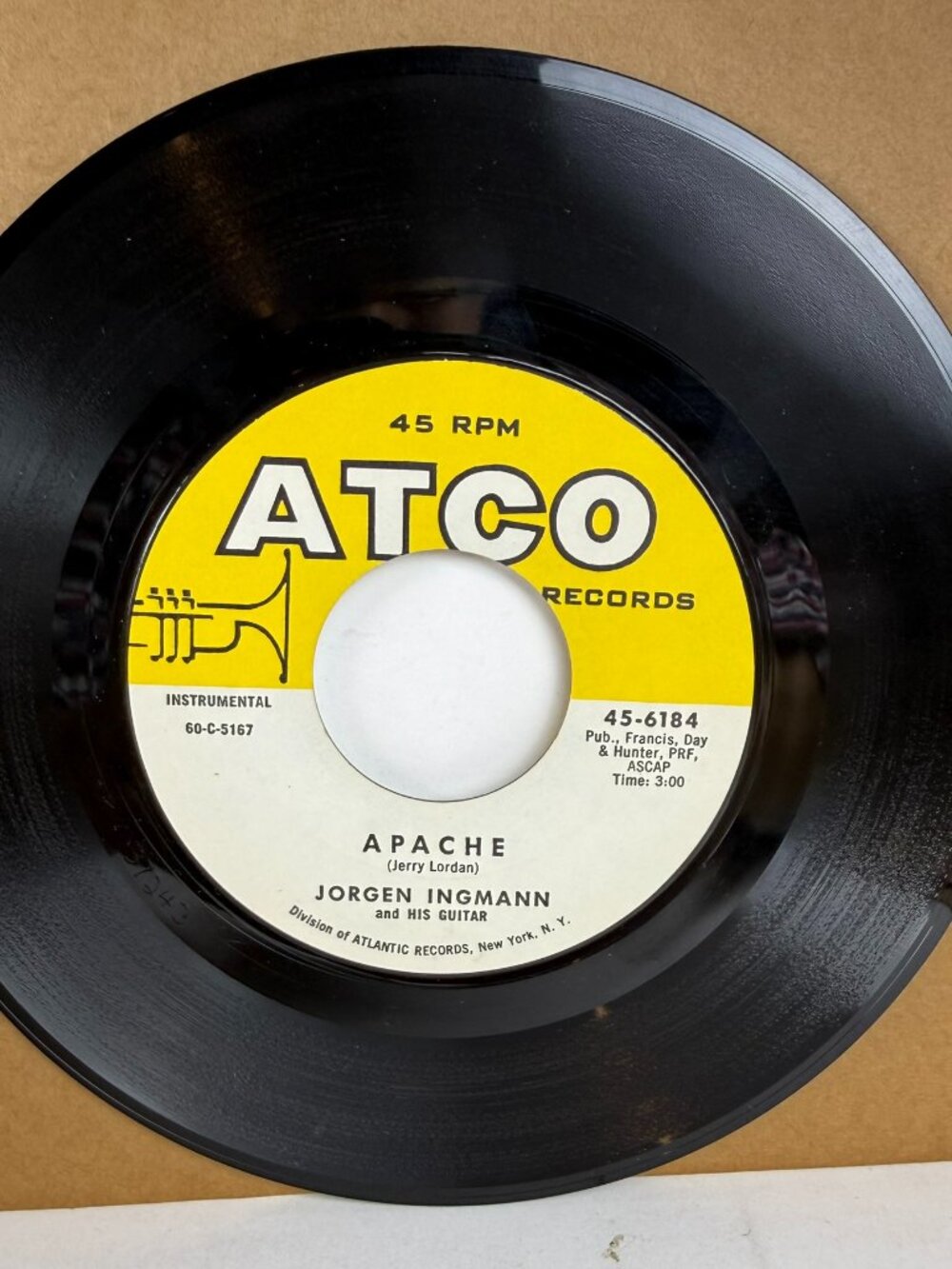 Jorgen Ingmann Apache / Echo Boogie 7" Vinyl 45 ATCO 45-6184 Instrumental Surf